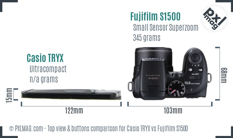 Casio TRYX vs Fujifilm S1500 top view buttons comparison