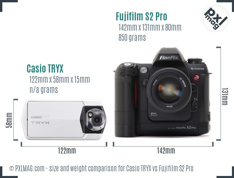Casio TRYX vs Fujifilm S2 Pro size comparison