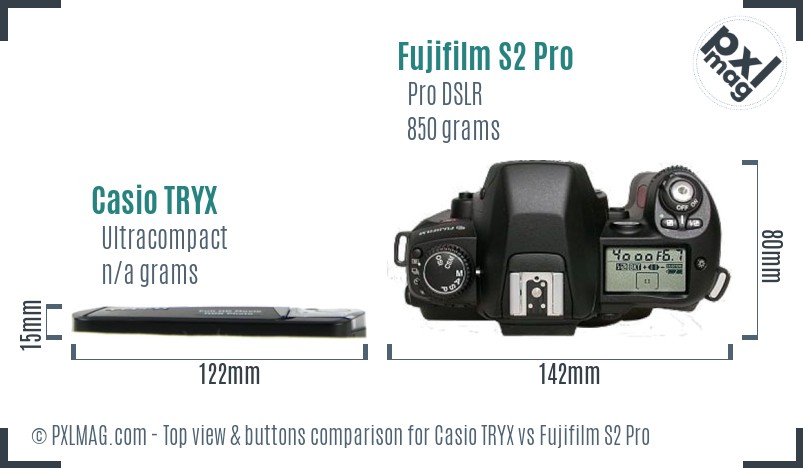 Casio TRYX vs Fujifilm S2 Pro top view buttons comparison