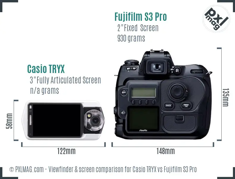 Casio TRYX vs Fujifilm S3 Pro Screen and Viewfinder comparison