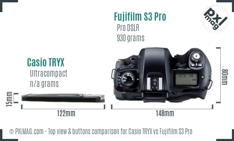 Casio TRYX vs Fujifilm S3 Pro top view buttons comparison