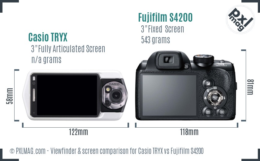 Casio TRYX vs Fujifilm S4200 Screen and Viewfinder comparison