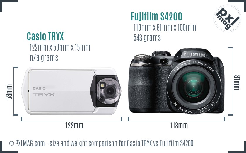 Casio TRYX vs Fujifilm S4200 size comparison Casio TRYX vs Fujifilm S4200 size comparison