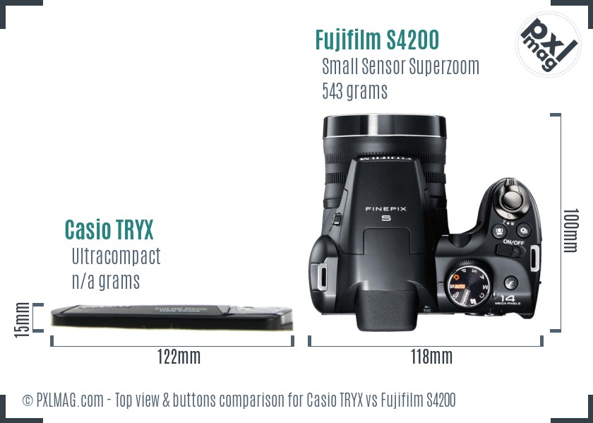 Casio TRYX vs Fujifilm S4200 top view buttons comparison