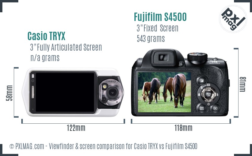 Casio TRYX vs Fujifilm S4500 Screen and Viewfinder comparison