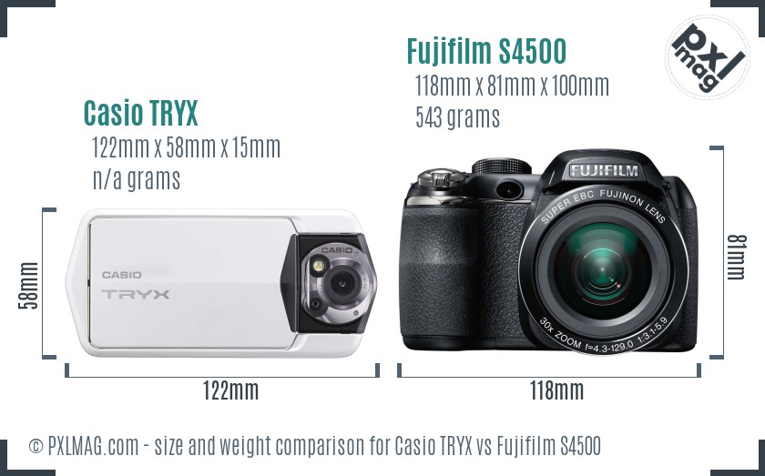 Casio TRYX vs Fujifilm S4500 size comparison