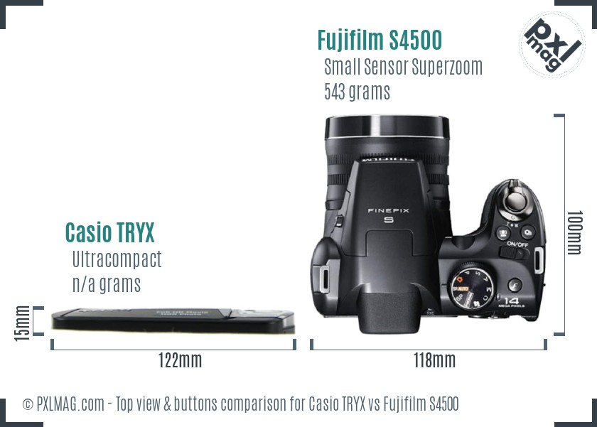 Casio TRYX vs Fujifilm S4500 top view buttons comparison
