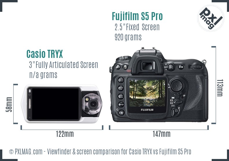 Casio TRYX vs Fujifilm S5 Pro Screen and Viewfinder comparison