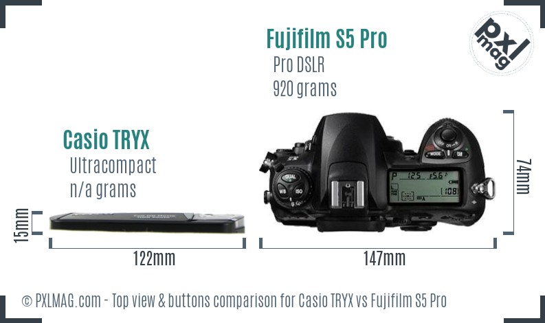 Casio TRYX vs Fujifilm S5 Pro top view buttons comparison