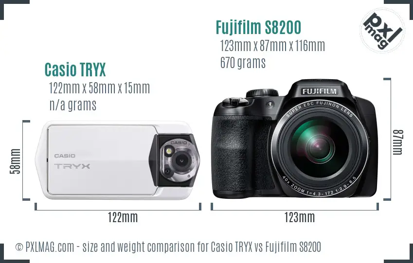 Casio TRYX vs Fujifilm S8200 size comparison Casio TRYX vs Fujifilm S8200 size comparison