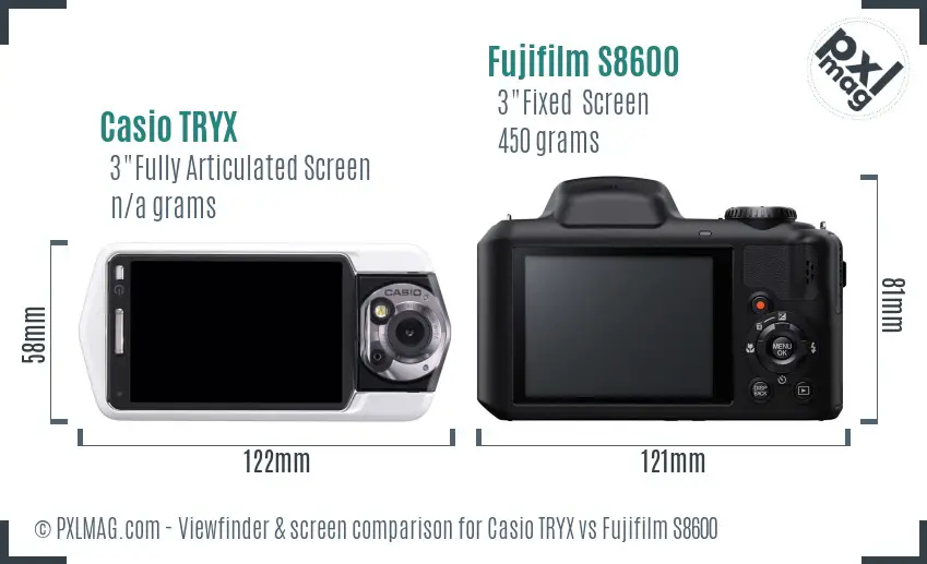 Casio TRYX vs Fujifilm S8600 Screen and Viewfinder comparison