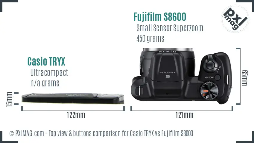 Casio TRYX vs Fujifilm S8600 top view buttons comparison