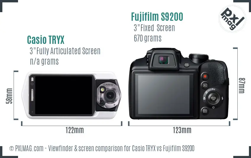 Casio TRYX vs Fujifilm S9200 Screen and Viewfinder comparison