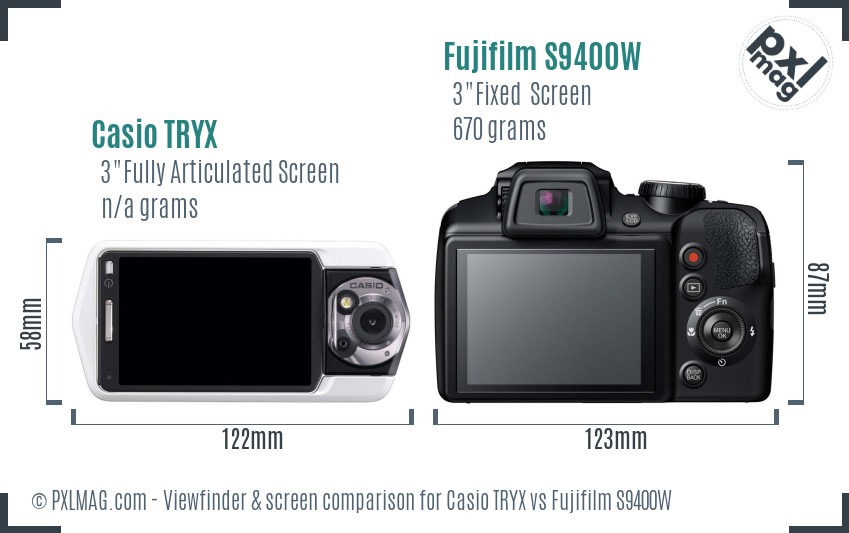 Casio TRYX vs Fujifilm S9400W Screen and Viewfinder comparison