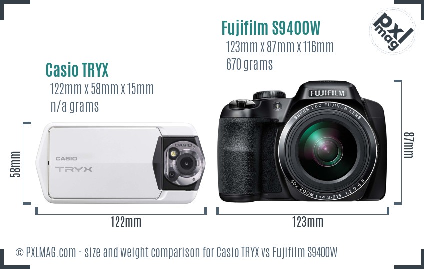Casio TRYX vs Fujifilm S9400W size comparison