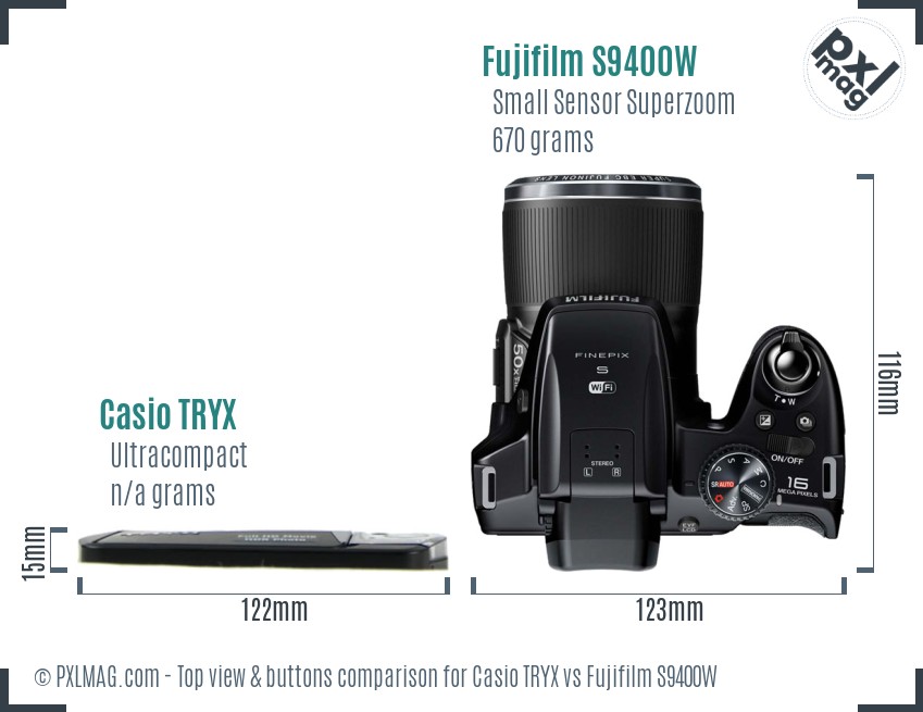 Casio TRYX vs Fujifilm S9400W top view buttons comparison