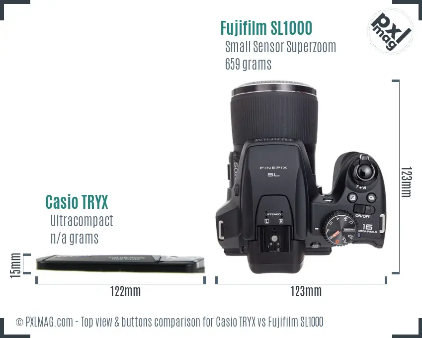 Casio TRYX vs Fujifilm SL1000 top view buttons comparison Casio TRYX vs Fujifilm SL1000 top view buttons comparison