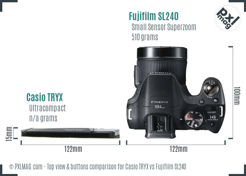 Casio TRYX vs Fujifilm SL240 top view buttons comparison Casio TRYX vs Fujifilm SL240 top view buttons comparison