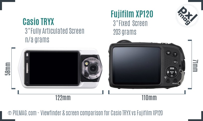 Casio TRYX vs Fujifilm XP120 Screen and Viewfinder comparison