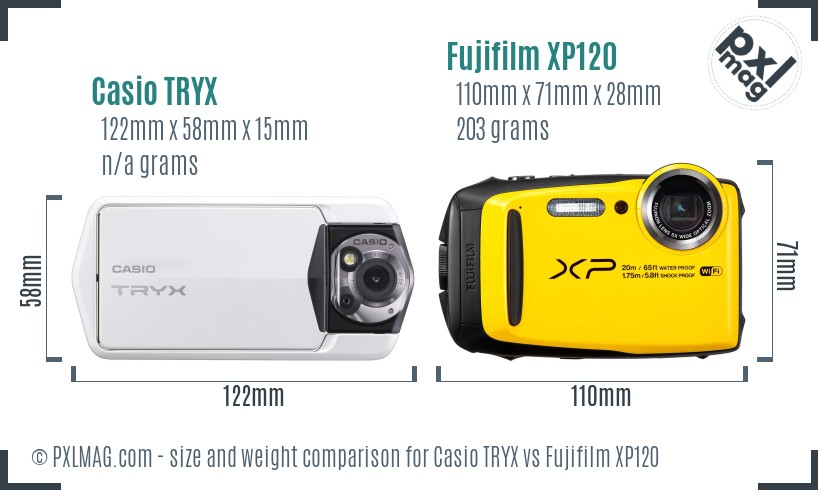 Casio TRYX vs Fujifilm XP120 size comparison