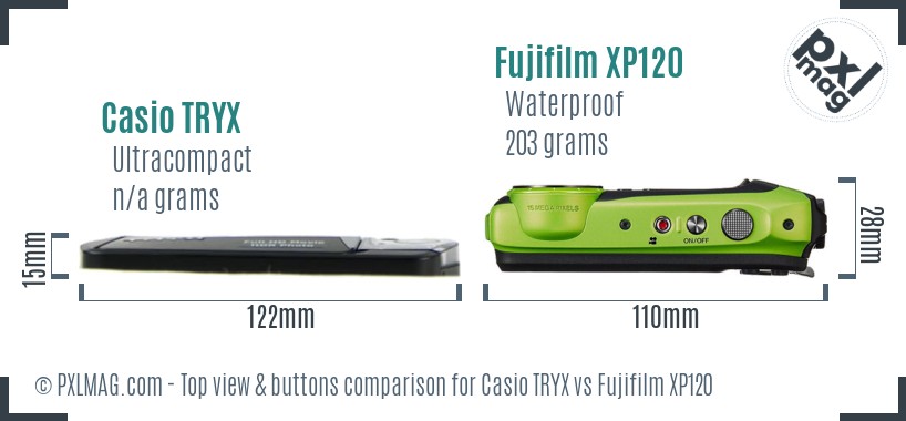 Casio TRYX vs Fujifilm XP120 top view buttons comparison