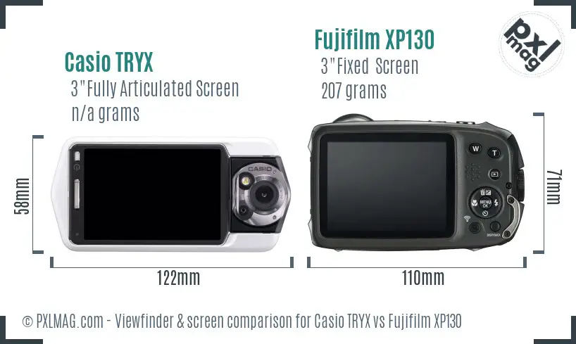 Casio TRYX vs Fujifilm XP130 Screen and Viewfinder comparison