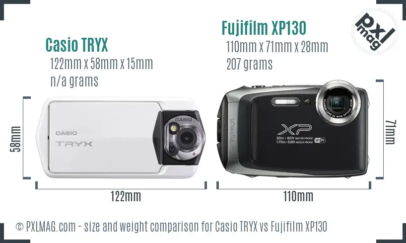 Casio TRYX vs Fujifilm XP130 size comparison