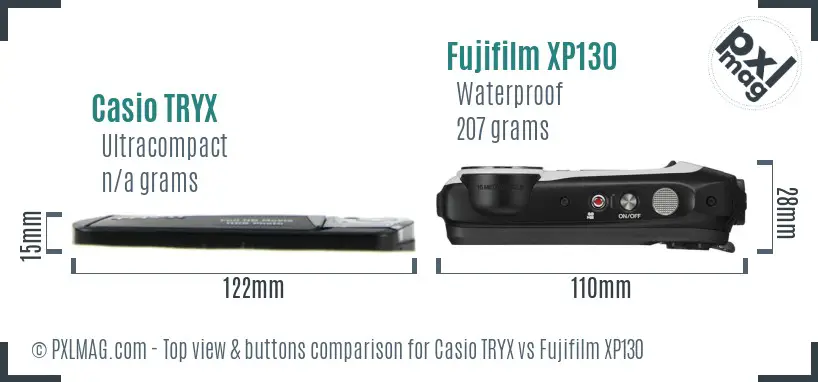 Casio TRYX vs Fujifilm XP130 top view buttons comparison