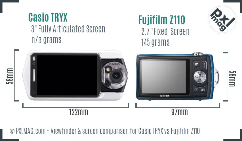 Casio TRYX vs Fujifilm Z110 Screen and Viewfinder comparison