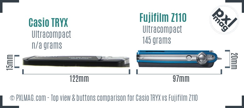 Casio TRYX vs Fujifilm Z110 top view buttons comparison