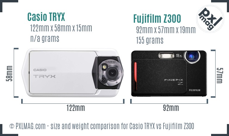 Casio TRYX vs Fujifilm Z300 size comparison