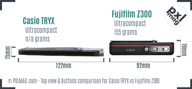 Casio TRYX vs Fujifilm Z300 top view buttons comparison