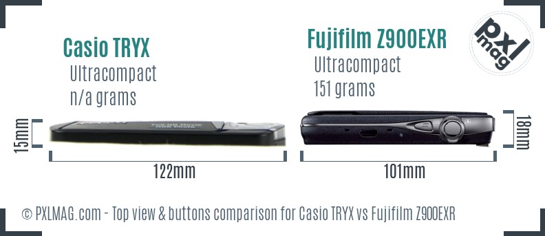 Casio TRYX vs Fujifilm Z900EXR top view buttons comparison