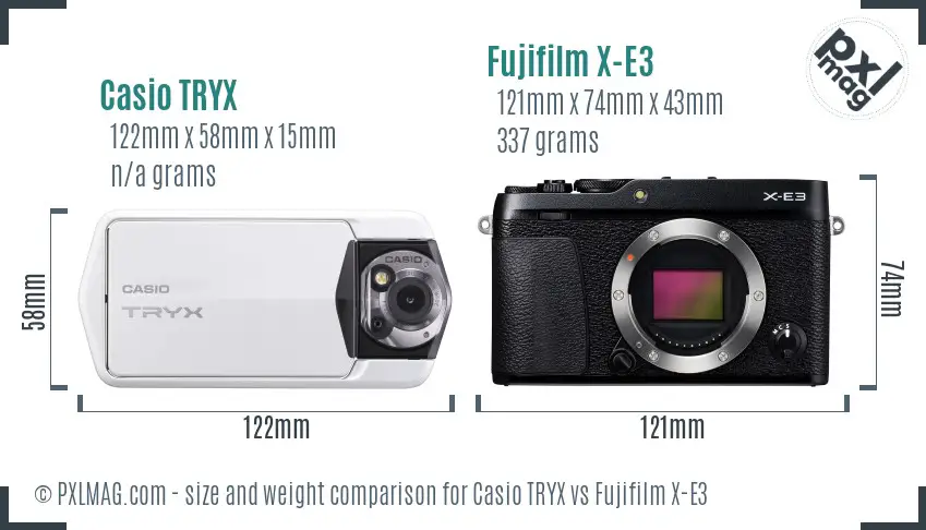 Casio TRYX vs Fujifilm X-E3 size comparison