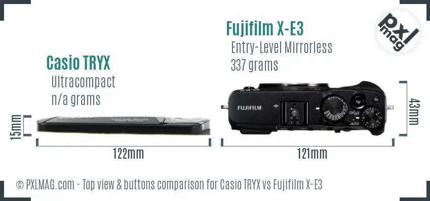 Casio TRYX vs Fujifilm X-E3 top view buttons comparison