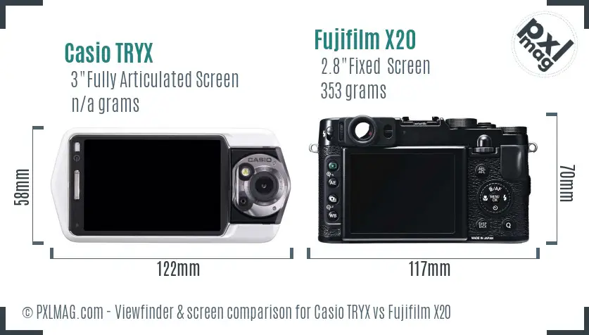 Casio TRYX vs Fujifilm X20 Screen and Viewfinder comparison