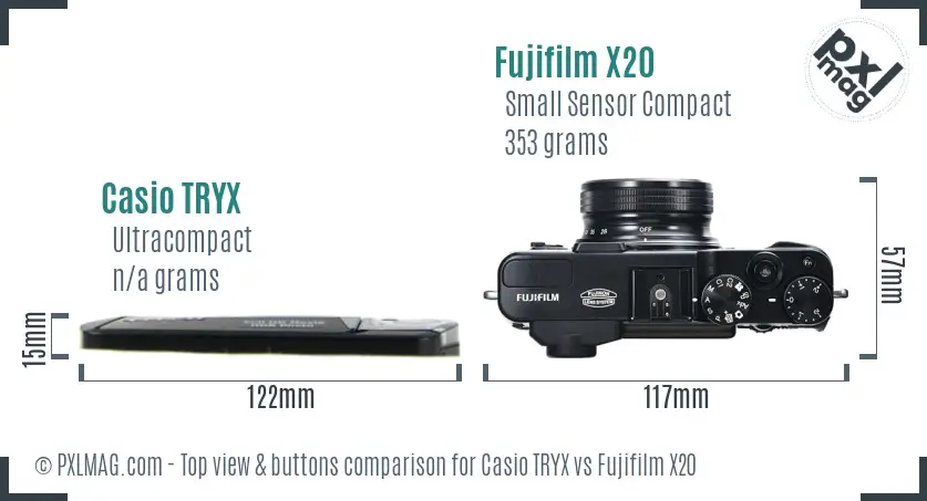 Casio TRYX vs Fujifilm X20 top view buttons comparison
