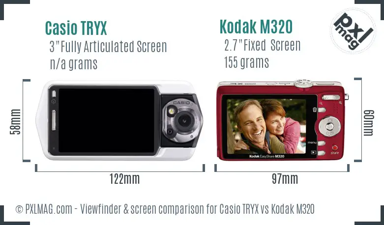 Casio TRYX vs Kodak M320 Screen and Viewfinder comparison