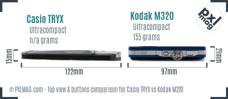 Casio TRYX vs Kodak M320 top view buttons comparison