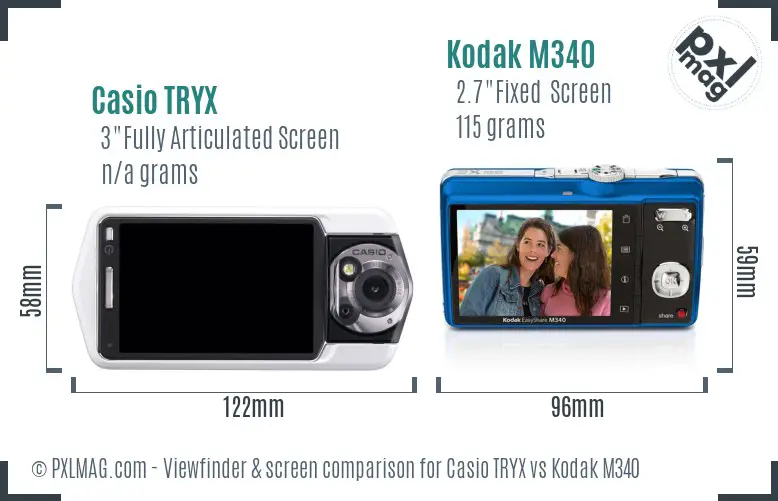 Casio TRYX vs Kodak M340 Screen and Viewfinder comparison
