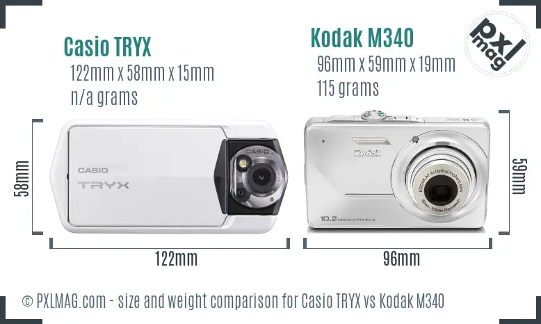 Casio TRYX vs Kodak M340 size comparison