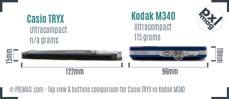 Casio TRYX vs Kodak M340 top view buttons comparison