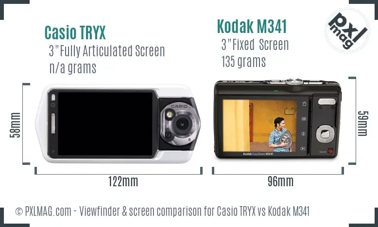 Casio TRYX vs Kodak M341 Screen and Viewfinder comparison