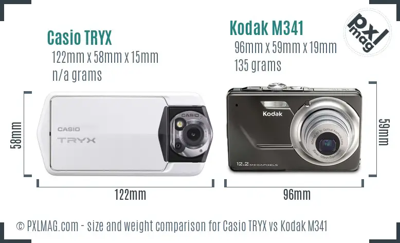 Casio TRYX vs Kodak M341 size comparison
