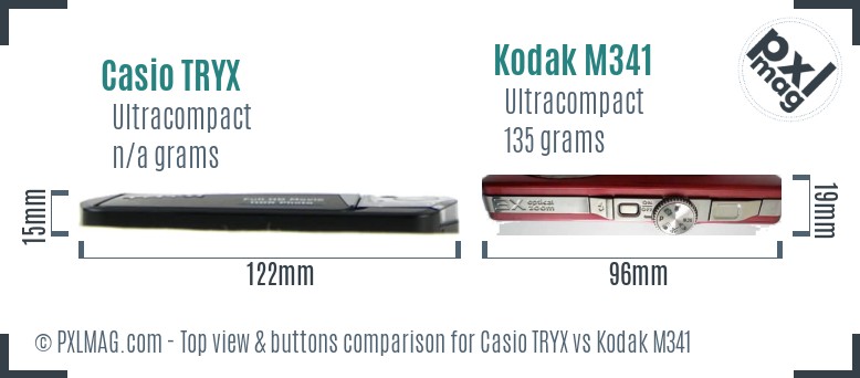 Casio TRYX vs Kodak M341 top view buttons comparison