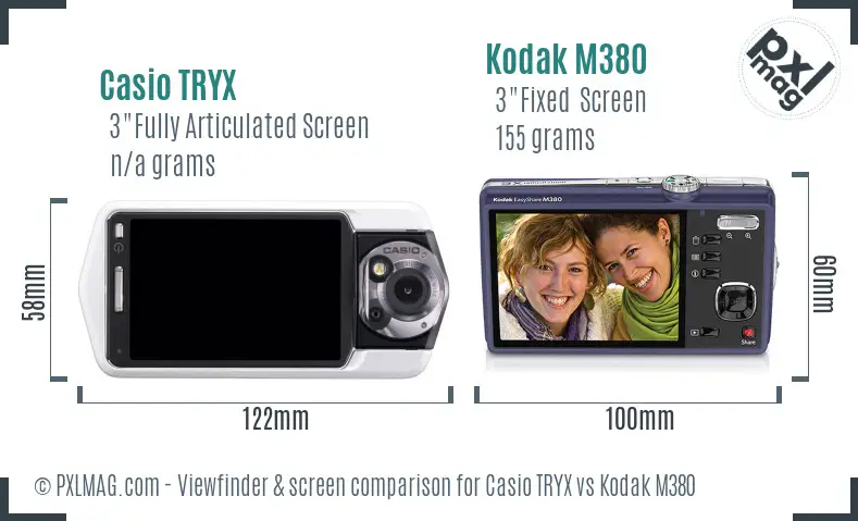Casio TRYX vs Kodak M380 Screen and Viewfinder comparison