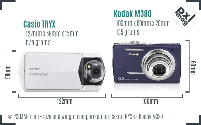Casio TRYX vs Kodak M380 size comparison