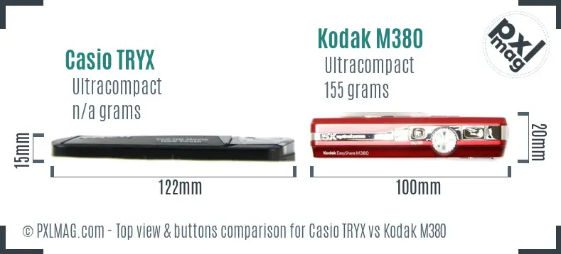 Casio TRYX vs Kodak M380 top view buttons comparison