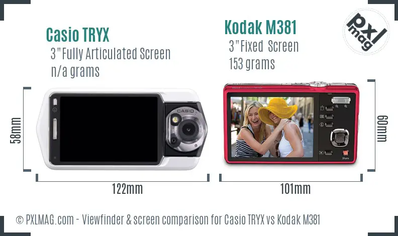 Casio TRYX vs Kodak M381 Screen and Viewfinder comparison