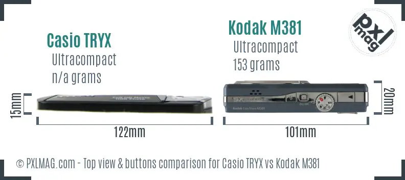Casio TRYX vs Kodak M381 top view buttons comparison